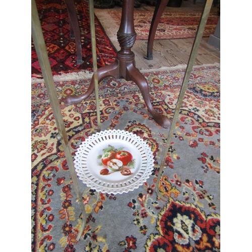 1143 - Twin Shelf Brass Bound Edwardian Cake Stand with Two Porcelain Fruit Dishes