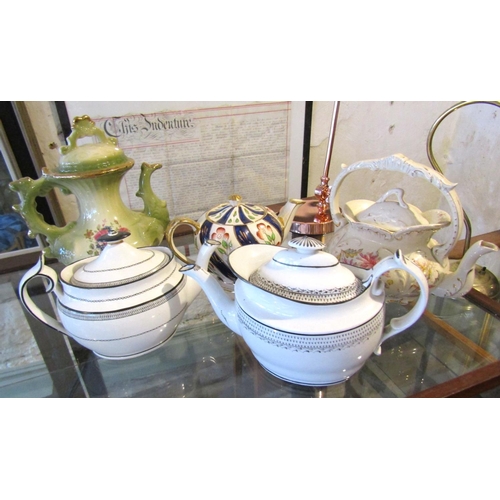 1144 - Collection of Five Various Porcelain Teapots Largest Approximately 12 Inches High