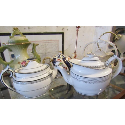 1144 - Collection of Five Various Porcelain Teapots Largest Approximately 12 Inches High