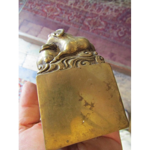 1146 - Oriental Bronze Seal Approximately 4 Inches High