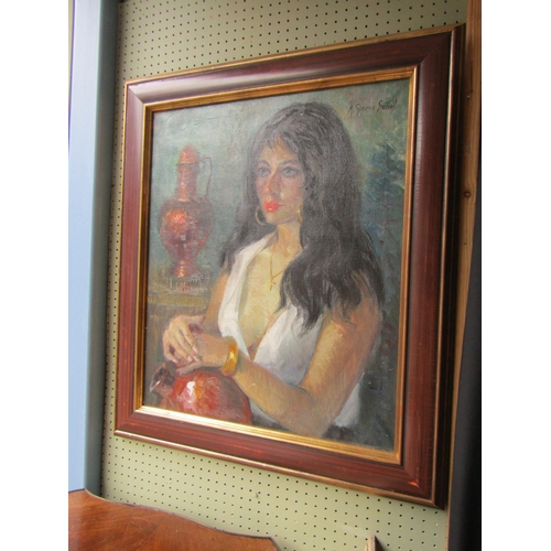 1148 - Continental School Artist's Model Seated with Vase Oil on Canvas Approximately 24 Inches High x 20 I... 