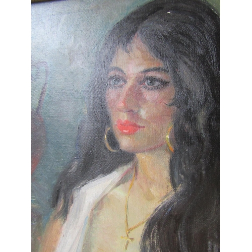 1148 - Continental School Artist's Model Seated with Vase Oil on Canvas Approximately 24 Inches High x 20 I... 