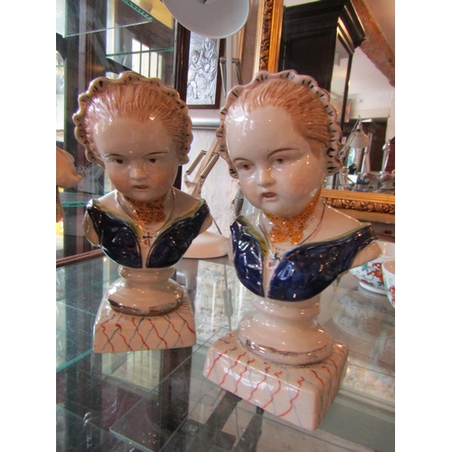 1150 - Pair of Porcelain Busts and Porcelain Figure Girl with Chick Tallest Approximately 9 Inches High Thr... 