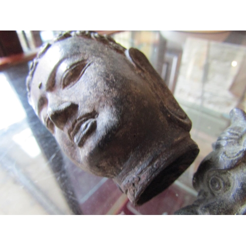 1157 - Bronze Figure Buddha and Bronze Dragon Motif Walk Stick Handle Each Approximately 8cm High