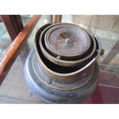 1159 - Magnetic Compass Bronze Bound on Wooden Base Circular Form