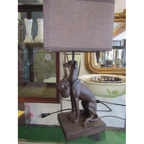 1160 - Canine Motif Table Lamp with a Tweed Shade Electrified Working Order Approximately 16 Inches High