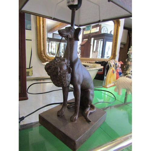 1160 - Canine Motif Table Lamp with a Tweed Shade Electrified Working Order Approximately 16 Inches High