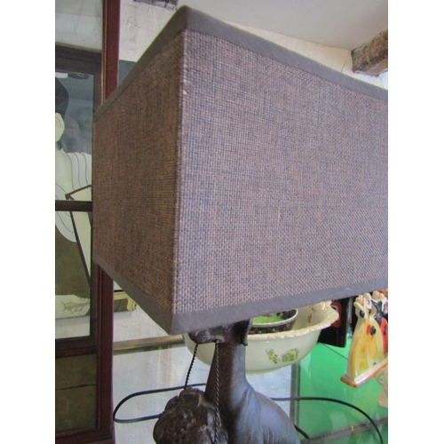 1160 - Canine Motif Table Lamp with a Tweed Shade Electrified Working Order Approximately 16 Inches High