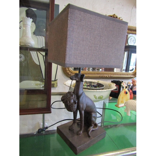 1160 - Canine Motif Table Lamp with a Tweed Shade Electrified Working Order Approximately 16 Inches High