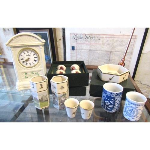 1161 - Quantity of Various Porcelain Including Belleek Shamrock Motif Decorated Mantle Clock, etc. Quantity... 