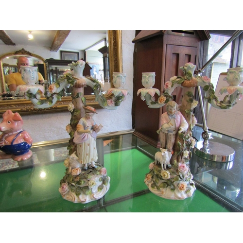 1167 - Pair of Dresden Twin Sconce Candle Rests Figural Form Each Approximately 12 Inches High x 11 Inches ... 