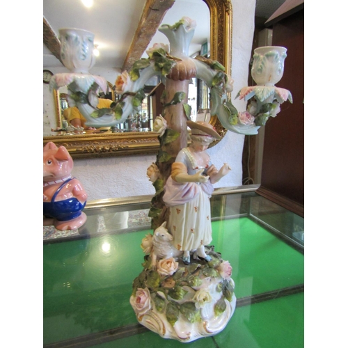 1167 - Pair of Dresden Twin Sconce Candle Rests Figural Form Each Approximately 12 Inches High x 11 Inches ... 