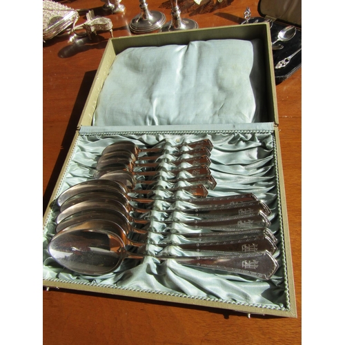 1175 - Set of Six Silver Dessert Spoons and Six Silver Teaspoons Contained Within Original Presentation Box