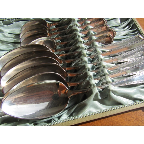 1175 - Set of Six Silver Dessert Spoons and Six Silver Teaspoons Contained Within Original Presentation Box