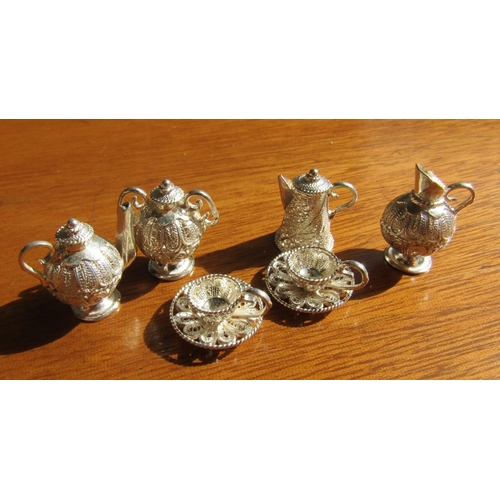 1177 - Silver Novelty Tea Set with Silver Tray Eight Pieces in Lot