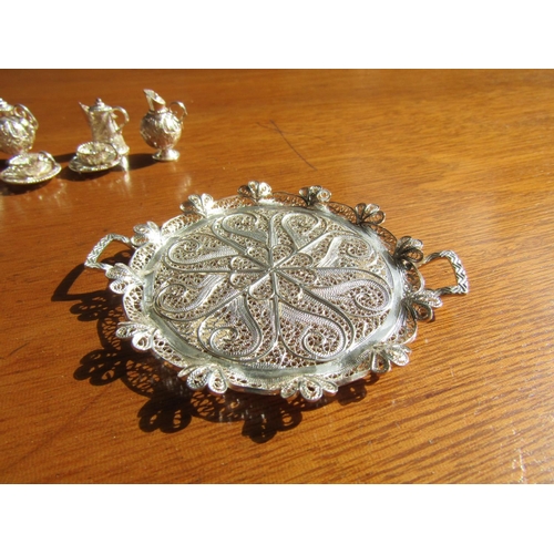 1177 - Silver Novelty Tea Set with Silver Tray Eight Pieces in Lot