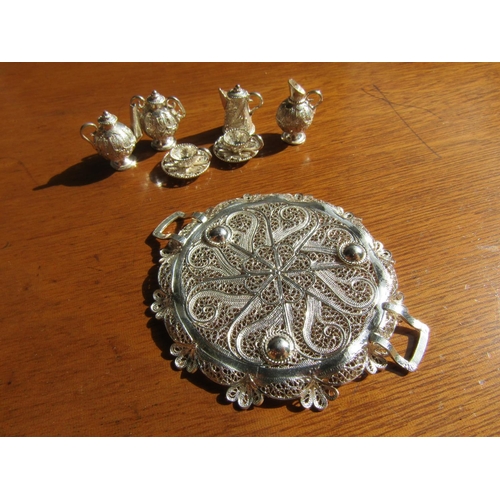 1177 - Silver Novelty Tea Set with Silver Tray Eight Pieces in Lot