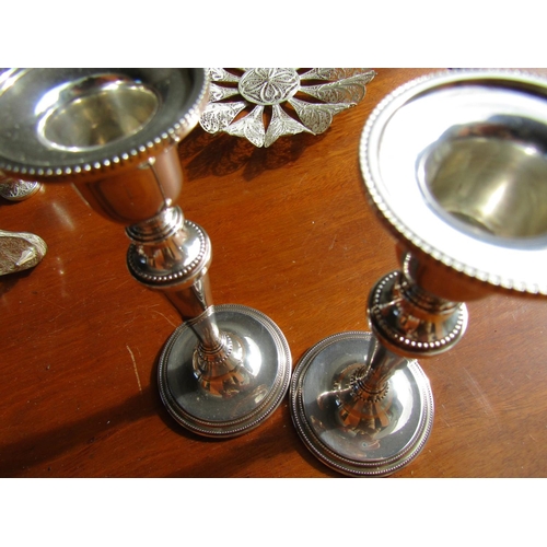 1181 - Pair of Silver Pedestal Form Candle Sticks Each Approximately 8 Inches High