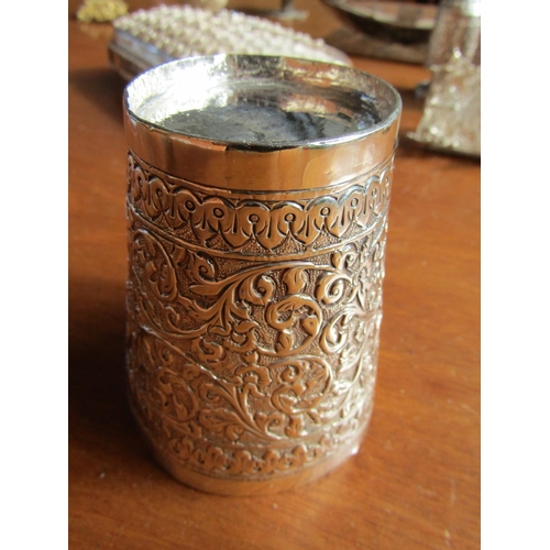 1182 - Silver Beaker Engraved Decoration Attractively Detailed Approximately 4 Inches High