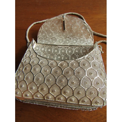 1183 - Ladies Evening Bag Silver with Silver Chain Good Original Condition Attractively Detailed Throughout... 