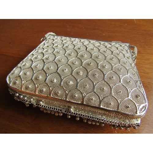 1183 - Ladies Evening Bag Silver with Silver Chain Good Original Condition Attractively Detailed Throughout... 