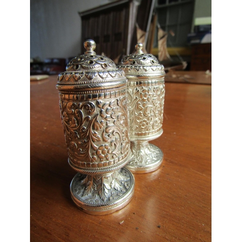 1184 - Pair of Silver Salt and Peppers Pedestal Form Each Approximately 3 Inches High