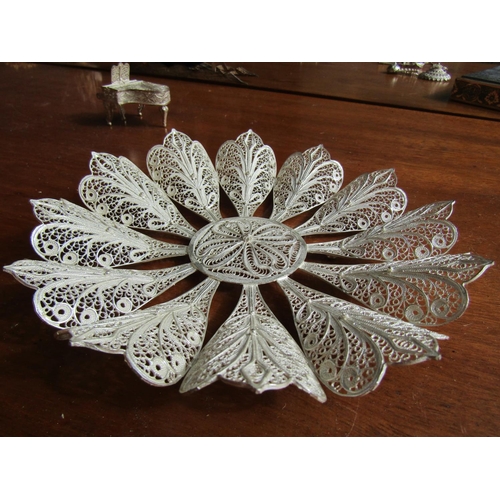 1185 - Silver Table Dish Circular Form Attractively Detailed Approximately 8 Inches Diameter