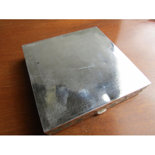 1186 - Silver Table Box Square Form Engraved Incised Decoration Throughout Approximately 6 Inches Square