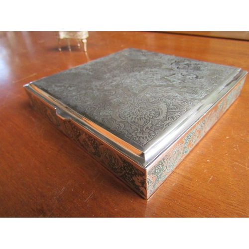 1186 - Silver Table Box Square Form Engraved Incised Decoration Throughout Approximately 6 Inches Square