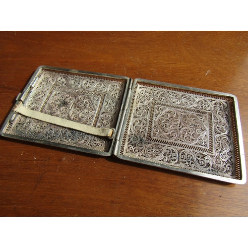 1190 - Silver Cigarette Case Hinged Cover Attractively Detailed Throughout Approximately 4 Inches Wide