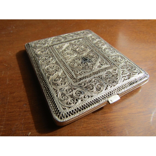 1190 - Silver Cigarette Case Hinged Cover Attractively Detailed Throughout Approximately 4 Inches Wide