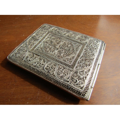 1190 - Silver Cigarette Case Hinged Cover Attractively Detailed Throughout Approximately 4 Inches Wide