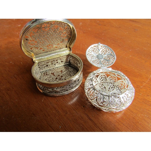 1191 - Two Silver Pill Boxes Hinged Covers