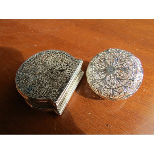 1191 - Two Silver Pill Boxes Hinged Covers