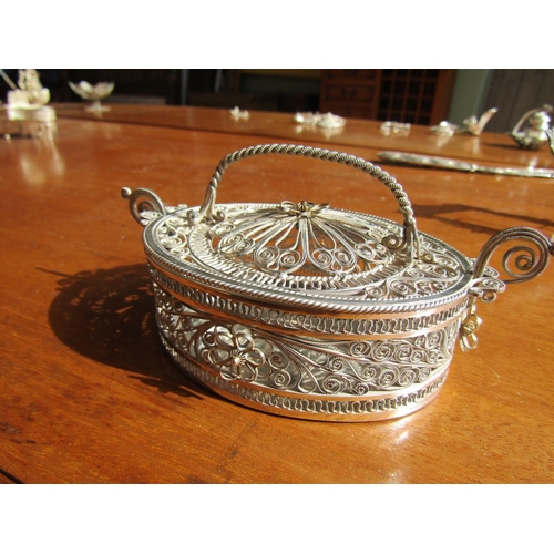 1193 - Silver Dressing Table Box with Cover Attractively Detailed Throughout Approximately 4 Inches Wide