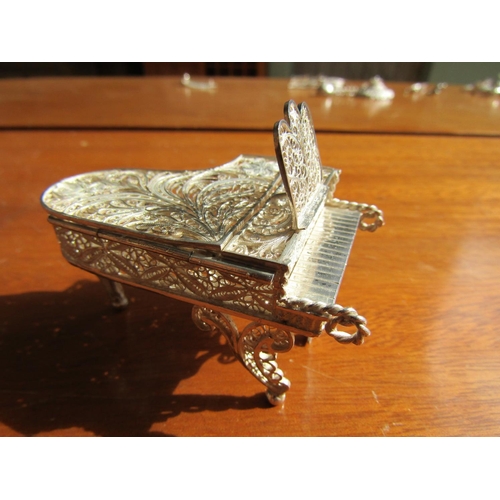 1194 - Silver Grand Piano Filigree Decorated Approximately 3 Inches Wide