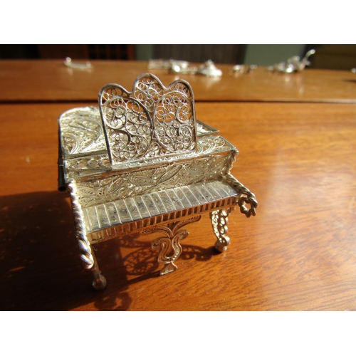 1194 - Silver Grand Piano Filigree Decorated Approximately 3 Inches Wide