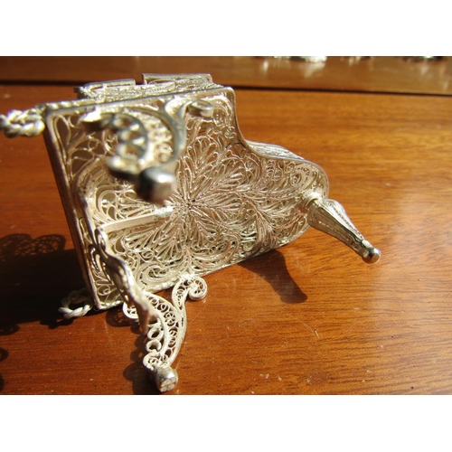 1194 - Silver Grand Piano Filigree Decorated Approximately 3 Inches Wide