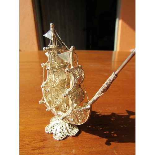 1196 - Silver Galleon Figure Approximately 3 Inches High