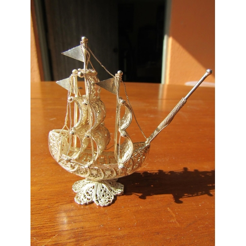 1196 - Silver Galleon Figure Approximately 3 Inches High