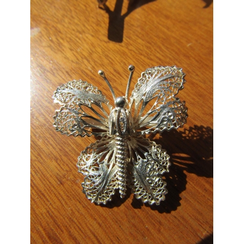 1197 - Three Silver Brooches Including Butterfly Example Largest Approximately 8cm Wide