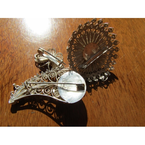 1199 - Three Silver Broches Including Butterfly Example Each Attractively Detailed