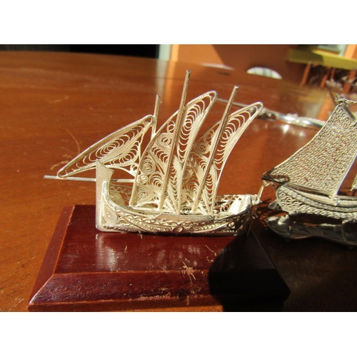 1205 - Silver Galleon and Silver Ship Two Pieces in Lot Widest Approximately 3 Inches