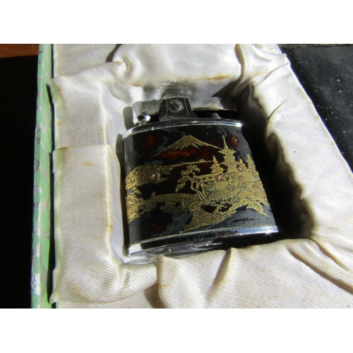 1218 - Three Japanese Enamelwork Cigarette Cases with Cigarette Lighter Four Pieces in Lot