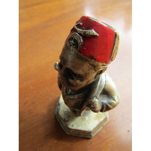 1223 - Novelty Bronze Figure Silver Gilt of Man with Fez Masonic Interest Approximately 4 Inches High