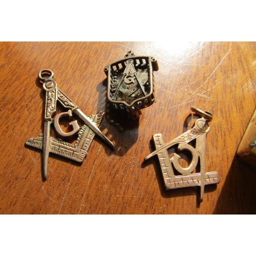 1226 - Three Nine Carat Rose Gold Masonic Charms Largest  Approximately 2cm High