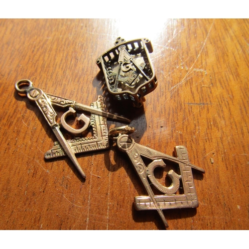 1226 - Three Nine Carat Rose Gold Masonic Charms Largest  Approximately 2cm High