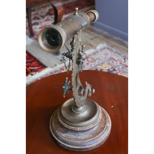 1233 - Antique Brass Table Top Telescope Table Mounted on Circular Turned Mahogany Base Approximately 21 In... 