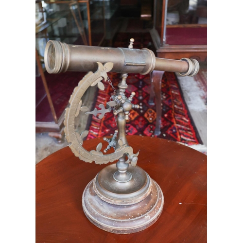 1233 - Antique Brass Table Top Telescope Table Mounted on Circular Turned Mahogany Base Approximately 21 In... 