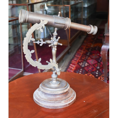 1233 - Antique Brass Table Top Telescope Table Mounted on Circular Turned Mahogany Base Approximately 21 In... 